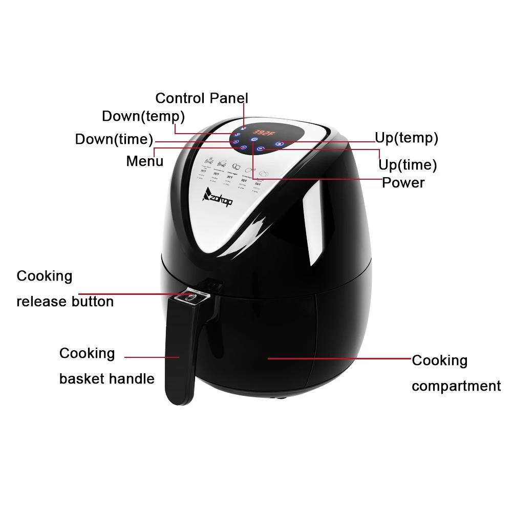 Winado 2.85 qt. Black Air Fryer with 7-Cooking Presets and Digital Touch Panel 5 Winado 2.85 qt. Black Air Fryer with 7-Cooking Presets and Digital Touch Panel - Image 3