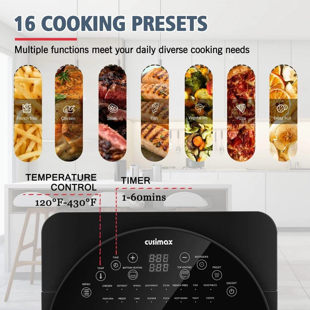 Cusimax 15.5 qt. Air Fryer Oven - Bake, Roast, Rotisserie, Dehydrate, Re-Heat 16 Quick Menu Presets 4 Cusimax 15.5 qt. Air Fryer Oven - Bake, Roast, Rotisserie, Dehydrate, Re-Heat 16 Quick Menu Presets - Image 2