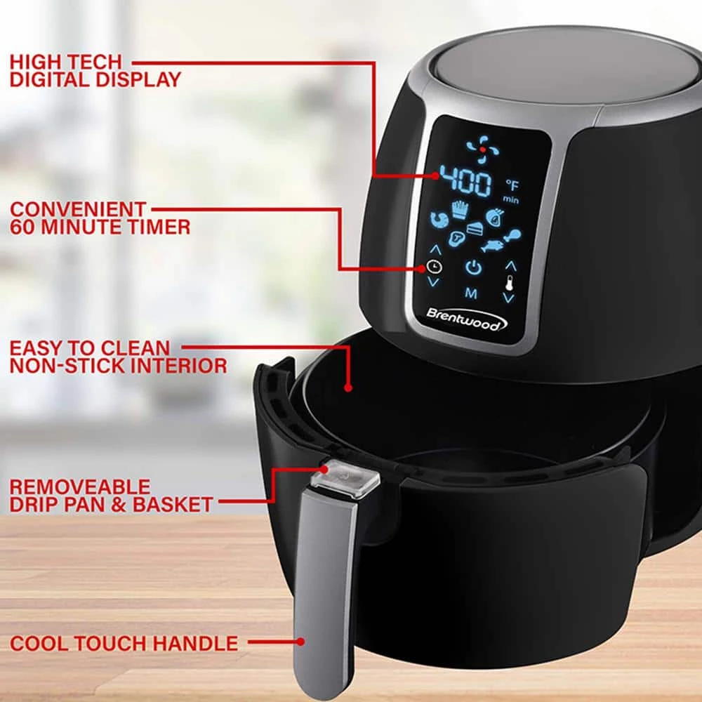 Brentwood Small 1400-Watt 4 qt. Black Electric Digital Air Fryer with Temperature Control 4 Brentwood Small 1400-Watt 4 qt. Black Electric Digital Air Fryer with Temperature Control - Image 2