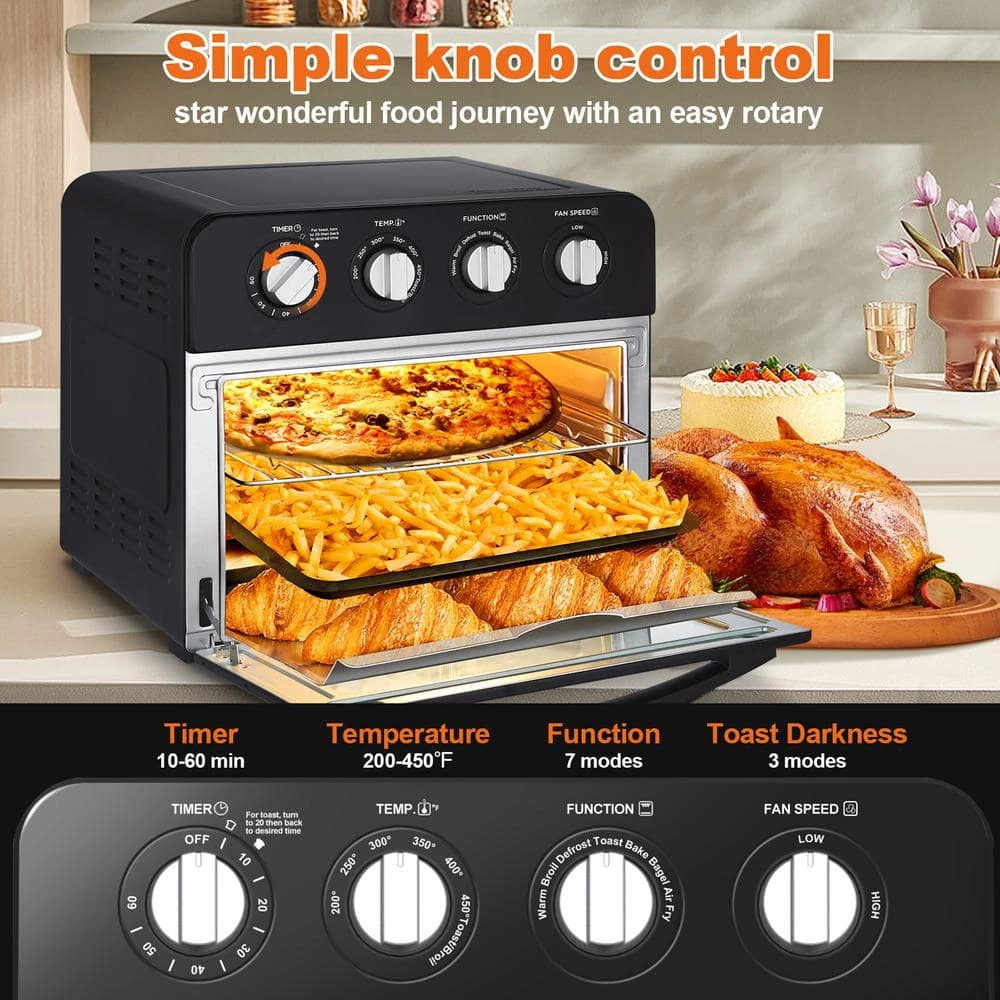Cadeninc 24 qt. Black Air Fryer Oven, 3-Rack Levels ket, 4 mechinical knobs with single glass door 7 Cadeninc 24 qt. Black Air Fryer Oven, 3-Rack Levels ket, 4 mechinical knobs with single glass door - Image 5
