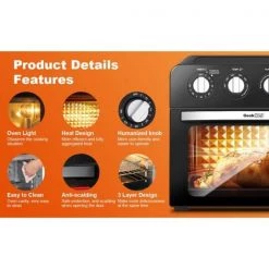 Cadeninc 24 qt. Black Air Fryer Oven, 3-Rack Levels ket, 4 mechinical knobs with single glass door 15 Cadeninc 24 qt. Black Air Fryer Oven, 3-Rack Levels ket, 4 mechinical knobs with single glass door -Air Fryers shop black cadeninc air fryers gbk lqw1 9957 76 1000