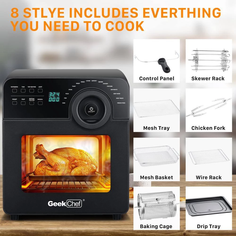 Cadeninc 15 qt. Black 16-in-1 Digital Air Fryer Oven with Rotisserie and Dehydrator, 8-Accessories Included 9 Cadeninc 15 qt. Black 16-in-1 Digital Air Fryer Oven with Rotisserie and Dehydrator, 8-Accessories Included - Image 7