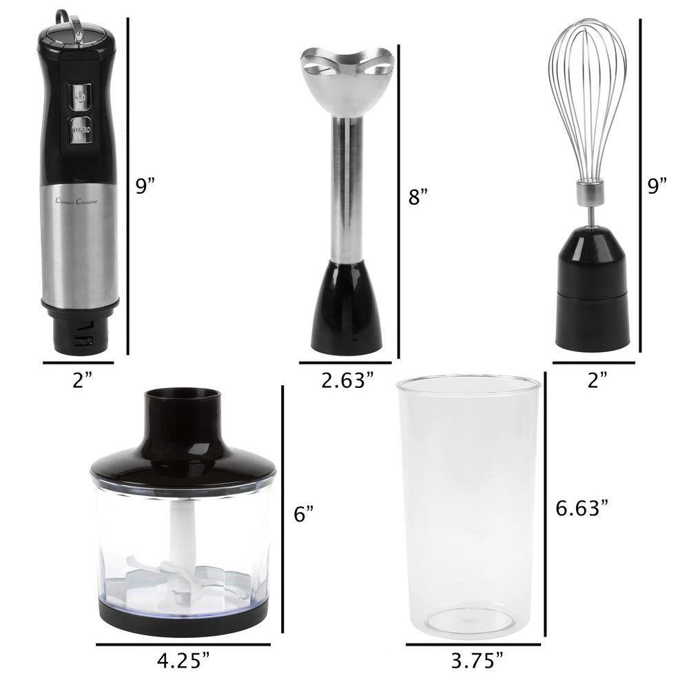 Classic Cuisine 6-Speed 4-in-1 Black Immersion Blender with Chopper and Whisk Attachment 5 Classic Cuisine 6-Speed 4-in-1 Black Immersion Blender with Chopper and Whisk Attachment - Image 3
