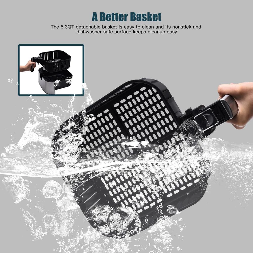 Costway 5.3 QT. Black Electric Hot Air Fryer 1700W Stainless steel Non-Stick Fry Basket 11 Costway 5.3 QT. Black Electric Hot Air Fryer 1700W Stainless steel Non-Stick Fry Basket - Image 9