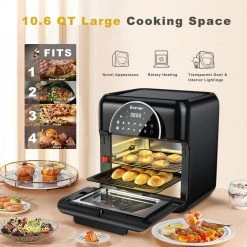 Costway 10.6 qt. Black 8-in-1 Air Fryer with Rotisserie Digital Toaster Oven -Air Fryers shop black costway air fryers ep24809us 1f 1000