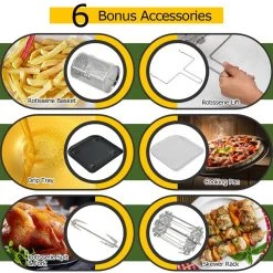 Costway 6 qt. Black 1700W Electric Air Fryer Oven 8-In-1 Rotisserie Dehydrator w/Accessories -Air Fryers shop black costway air fryers ep24925us dk 1d 1000