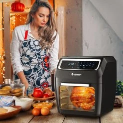 Costway 6 qt. Black 1700W Electric Air Fryer Oven 8-In-1 Rotisserie Dehydrator w/Accessories -Air Fryers shop black costway air fryers ep24925us dk 4f 1000