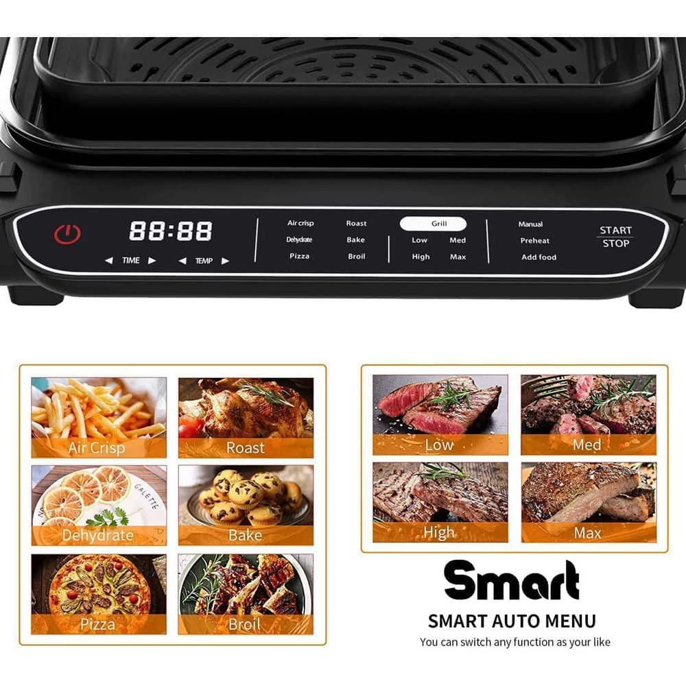Edendirect 4 qt. Smart 7-in-1 Indoor Electric Grill Air Fryer Family Large Capacity with Air Crisp Dehydrate Roast Bake Broil Pizza 6 Edendirect 4 qt. Smart 7-in-1 Indoor Electric Grill Air Fryer Family Large Capacity with Air Crisp Dehydrate Roast Bake Broil Pizza - Image 4