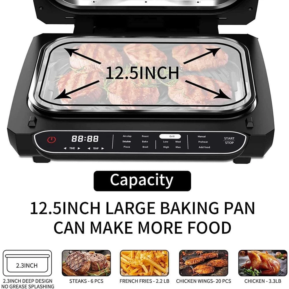 Edendirect 4 qt. Smart 7-in-1 Indoor Electric Grill Air Fryer Family Large Capacity with Air Crisp Dehydrate Roast Bake Broil Pizza 4 Edendirect 4 qt. Smart 7-in-1 Indoor Electric Grill Air Fryer Family Large Capacity with Air Crisp Dehydrate Roast Bake Broil Pizza - Image 2