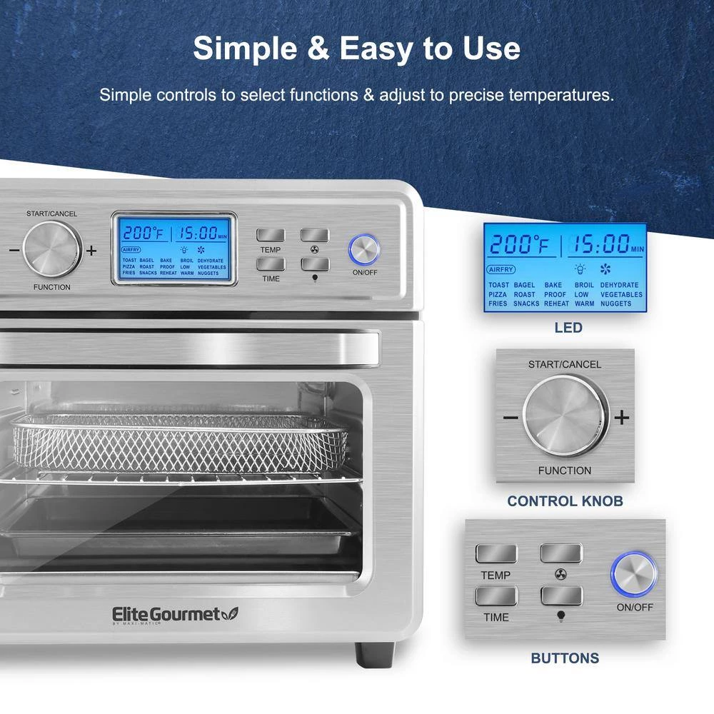 Elite Gourmet 22 qt. Black Stainless Steel Digital Air Fryer Oven with LCD Display and Interior Light- Silver 5 Elite Gourmet 22 qt. Black Stainless Steel Digital Air Fryer Oven with LCD Display and Interior Light- Silver - Image 3