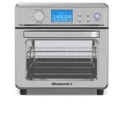 Elite Gourmet 22 qt. Black Stainless Steel Digital Air Fryer Oven with LCD Display and Interior Light- Silver