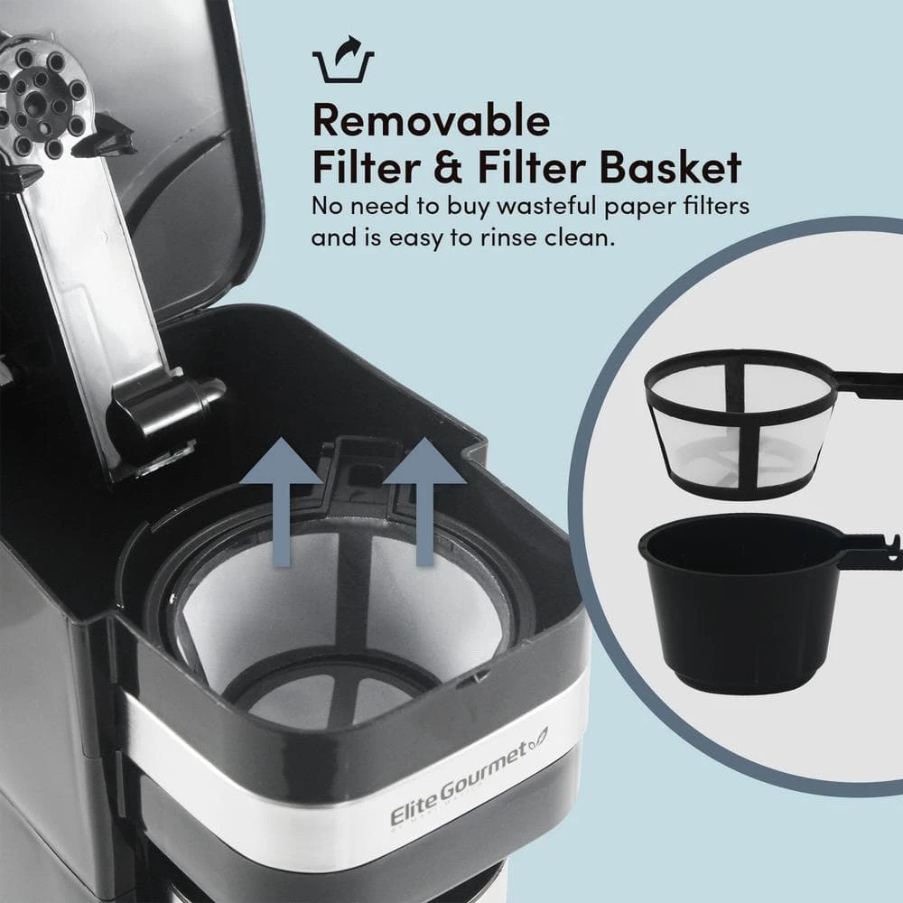 Elite Gourmet Single Serve 1-Cup Black Personal Drip Coffee Maker with Stainless Steel Travel Mug 6 Elite Gourmet Single Serve 1-Cup Black Personal Drip Coffee Maker with Stainless Steel Travel Mug - Image 4