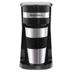 Elite Gourmet Single Serve 1-Cup Black Personal Drip Coffee Maker with Stainless Steel Travel Mug