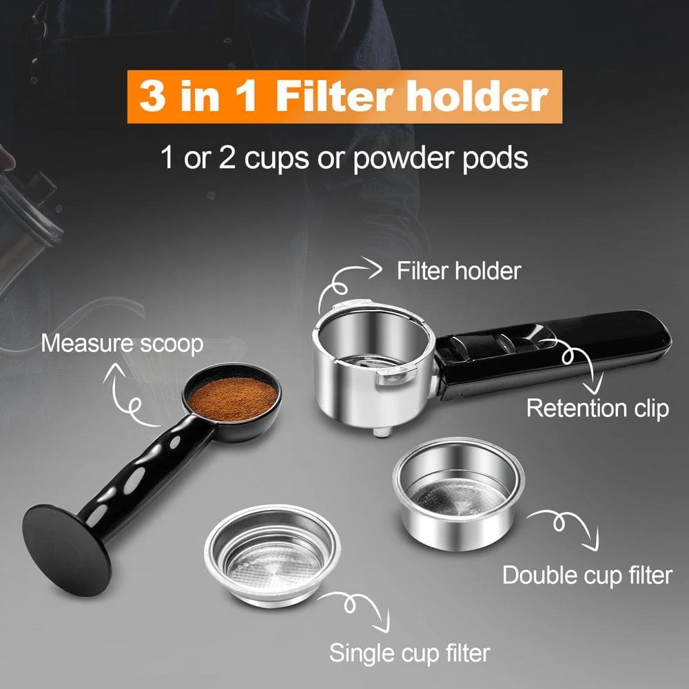 Geek Chef 2- Cup Black Stainless Steel Espresso Machine with Foaming Milk Frother Wand 8 Geek Chef 2- Cup Black Stainless Steel Espresso Machine with Foaming Milk Frother Wand - Image 6