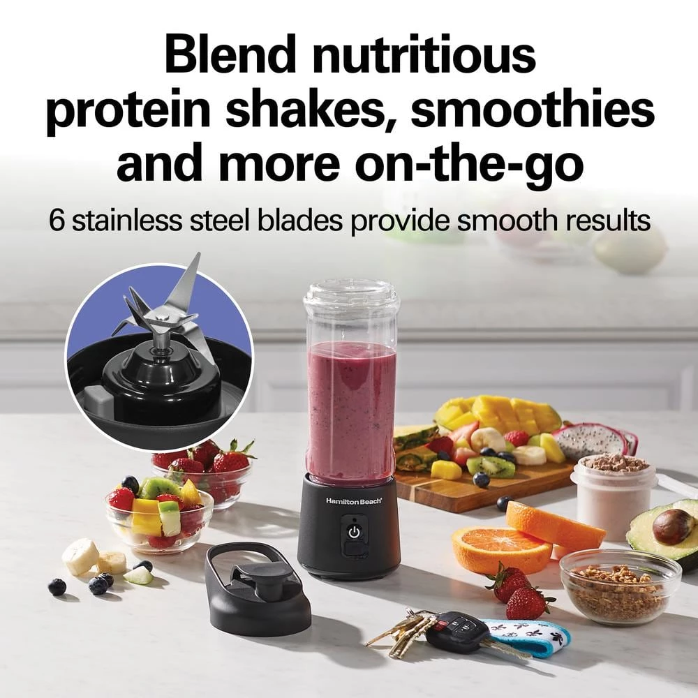 Hamilton Beach Blend Now 16 oz. Single Speed Black Cordless Portable Blender with Travel Lid 7 Hamilton Beach Blend Now 16 oz. Single Speed Black Cordless Portable Blender with Travel Lid - Image 5