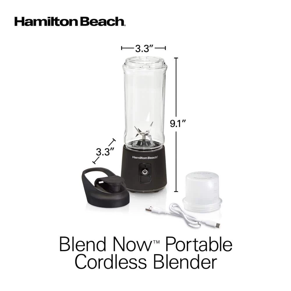 Hamilton Beach Blend Now 16 oz. Single Speed Black Cordless Portable Blender with Travel Lid 5 Hamilton Beach Blend Now 16 oz. Single Speed Black Cordless Portable Blender with Travel Lid - Image 3