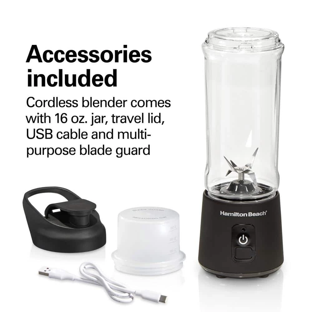 Hamilton Beach Blend Now 16 oz. Single Speed Black Cordless Portable Blender with Travel Lid 12 Hamilton Beach Blend Now 16 oz. Single Speed Black Cordless Portable Blender with Travel Lid - Image 10