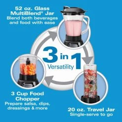 Hamilton Beach Multiblend 52 oz. 6-Speed Black Countertop Blender with Glass Jar and Travel Jar and Food Chopper 16 Hamilton Beach Multiblend 52 oz. 6-Speed Black Countertop Blender with Glass Jar and Travel Jar and Food Chopper -Air Fryers shop black hamilton beach countertop blenders 58242 c3 1000