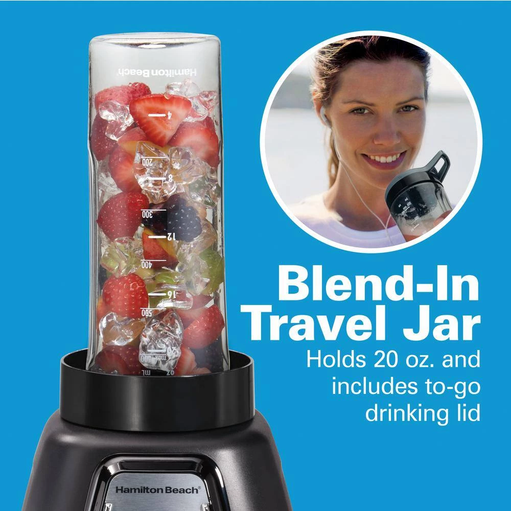 Hamilton Beach Multiblend 52 oz. 6-Speed Black Countertop Blender with Glass Jar and Travel Jar and Food Chopper 11 Hamilton Beach Multiblend 52 oz. 6-Speed Black Countertop Blender with Glass Jar and Travel Jar and Food Chopper - Image 9