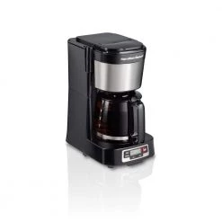 Hamilton Beach 5-Cup Black Compact Coffee Maker with Programmable Clock & Glass Carafe