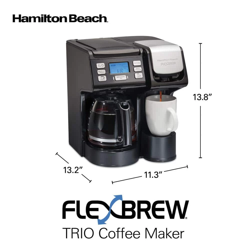 Hamilton Beach FlexBrew Trio 12-Cup Black Drip Coffee Maker with Single Cup Brewer 4 Hamilton Beach FlexBrew Trio 12-Cup Black Drip Coffee Maker with Single Cup Brewer - Image 2