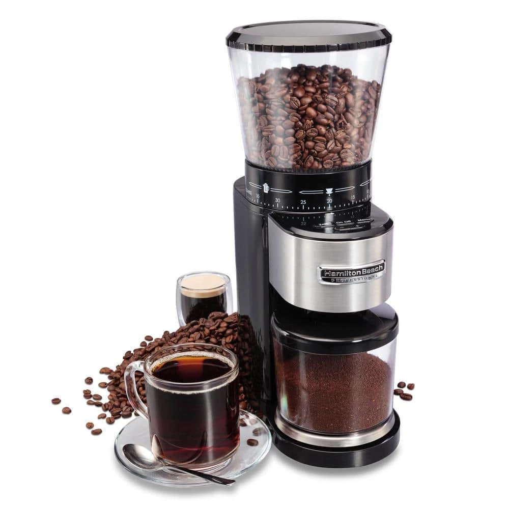 HAMILTON BEACH PROFESSIONAL 4 oz. Black and Stainless Steel Conical Burr Coffee Grinder with Digital Display 3 HAMILTON BEACH PROFESSIONAL 4 oz. Black and Stainless Steel Conical Burr Coffee Grinder with Digital Display