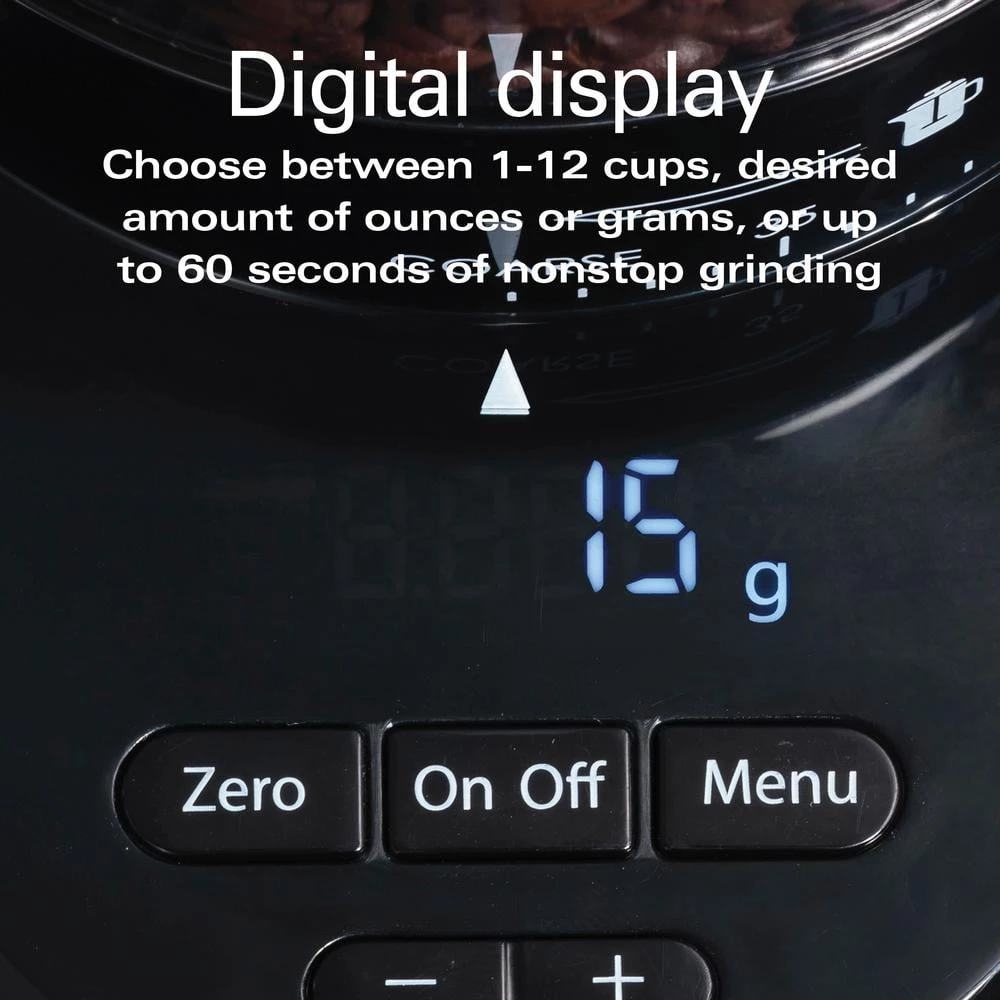 HAMILTON BEACH PROFESSIONAL 4 oz. Black and Stainless Steel Conical Burr Coffee Grinder with Digital Display 9 HAMILTON BEACH PROFESSIONAL 4 oz. Black and Stainless Steel Conical Burr Coffee Grinder with Digital Display - Image 7