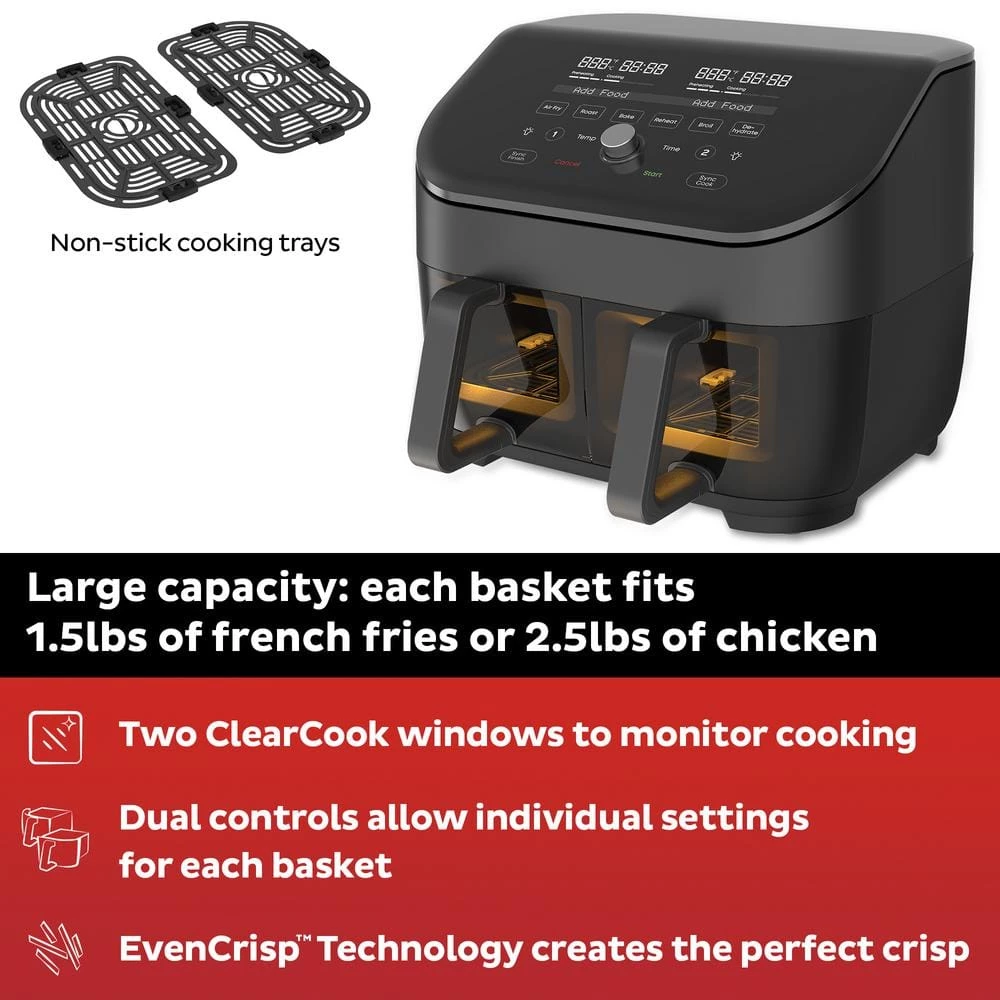 Instant Pot Instant Vortex Plus 8 qt. Black Dual Basket Air Fryer with ClearCook 8 Instant Pot Instant Vortex Plus 8 qt. Black Dual Basket Air Fryer with ClearCook - Image 6
