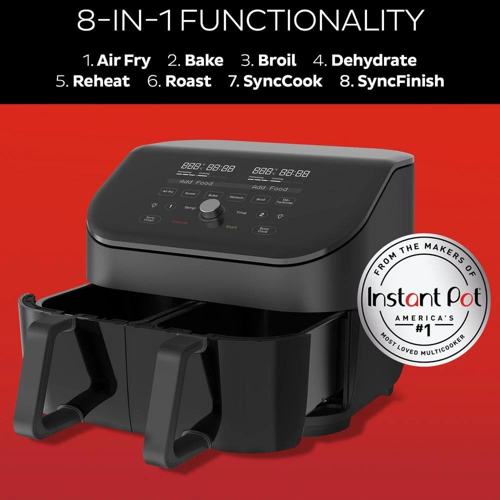 Instant Pot Instant Vortex Plus 8 qt. Black Dual Basket Air Fryer with ClearCook 10 Instant Pot Instant Vortex Plus 8 qt. Black Dual Basket Air Fryer with ClearCook - Image 8