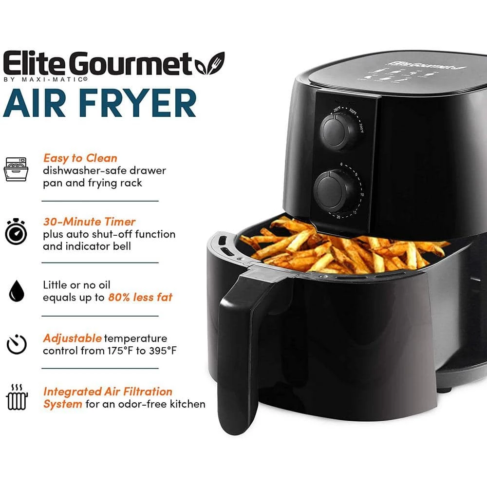 Maximatic Elite Gourmet 4 Qt. Air Fryer Black 4 Maximatic Elite Gourmet 4 Qt. Air Fryer Black - Image 2