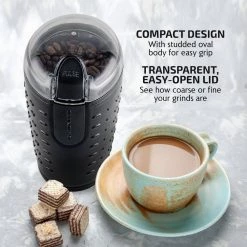 OVENTE 2.5 oz. Black One-Touch Electric Coffee Grinder with Transparent Easy Open Lid and Stainless Steel Blades 13 OVENTE 2.5 oz. Black One-Touch Electric Coffee Grinder with Transparent Easy Open Lid and Stainless Steel Blades -Air Fryers shop black ovente coffee grinders cg225b 1f 1000