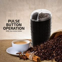 OVENTE 2.5 oz. Black One-Touch Electric Coffee Grinder with Transparent Easy Open Lid and Stainless Steel Blades 12 OVENTE 2.5 oz. Black One-Touch Electric Coffee Grinder with Transparent Easy Open Lid and Stainless Steel Blades -Air Fryers shop black ovente coffee grinders cg225b 4f 1000