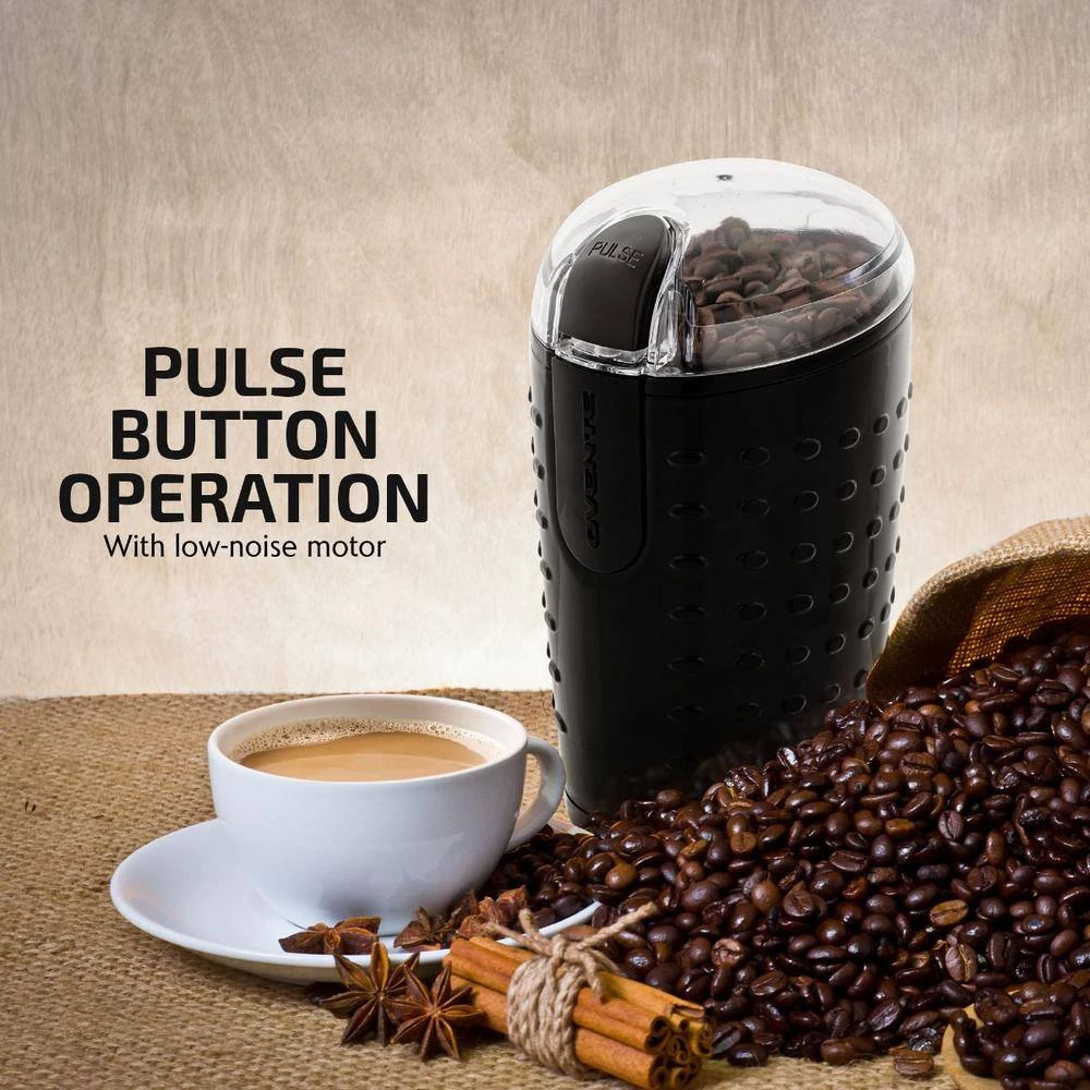 OVENTE 2.5 oz. Black One-Touch Electric Coffee Grinder with Transparent Easy Open Lid and Stainless Steel Blades 5 OVENTE 2.5 oz. Black One-Touch Electric Coffee Grinder with Transparent Easy Open Lid and Stainless Steel Blades - Image 3