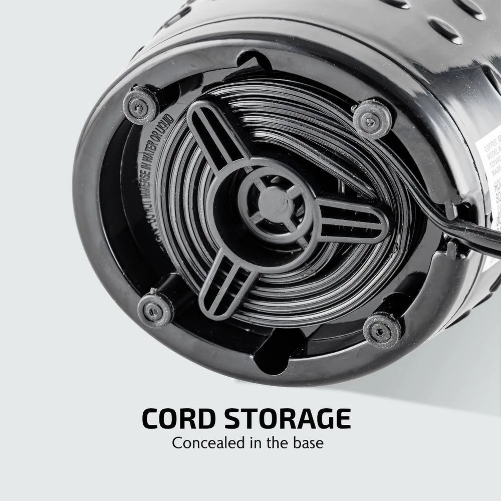 OVENTE 2.5 oz. Black One-Touch Electric Coffee Grinder with Transparent Easy Open Lid and Stainless Steel Blades 8 OVENTE 2.5 oz. Black One-Touch Electric Coffee Grinder with Transparent Easy Open Lid and Stainless Steel Blades - Image 6