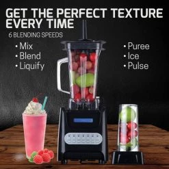 OVENTE 13.5 oz. 1000-Watt Black Robust Professional Blender with BPA Free, Blender Jar Travel Mug and Tamper -Air Fryers shop black ovente countertop blenders blh1000b 44 1000