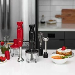 OVENTE Ultra-Stick 2-Speed Black Hand Immersion Blender Set with Whisk+Beaker+Chopper -Air Fryers shop black ovente immersion blenders hs565b 31 1000