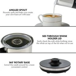 OVENTE 8.1 oz. Black Stainless Steel Electric Milk Frother 3 in 1-Warming, Heating and Frothing, See Through Lid 12 OVENTE 8.1 oz. Black Stainless Steel Electric Milk Frother 3 in 1-Warming, Heating and Frothing, See Through Lid -Air Fryers shop black ovente milk frothers fr1208b 1f 1000