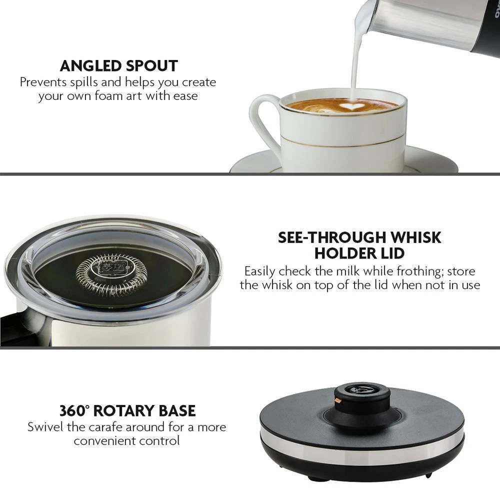 OVENTE 8.1 oz. Black Stainless Steel Electric Milk Frother 3 in 1-Warming, Heating and Frothing, See Through Lid 6 OVENTE 8.1 oz. Black Stainless Steel Electric Milk Frother 3 in 1-Warming, Heating and Frothing, See Through Lid - Image 4