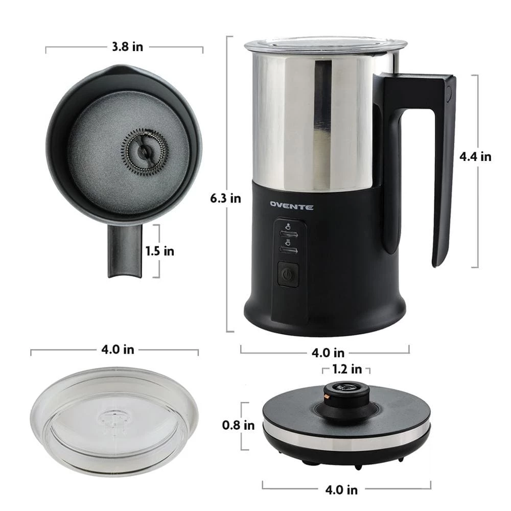 OVENTE 8.1 oz. Black Stainless Steel Electric Milk Frother 3 in 1-Warming, Heating and Frothing, See Through Lid 7 OVENTE 8.1 oz. Black Stainless Steel Electric Milk Frother 3 in 1-Warming, Heating and Frothing, See Through Lid - Image 5
