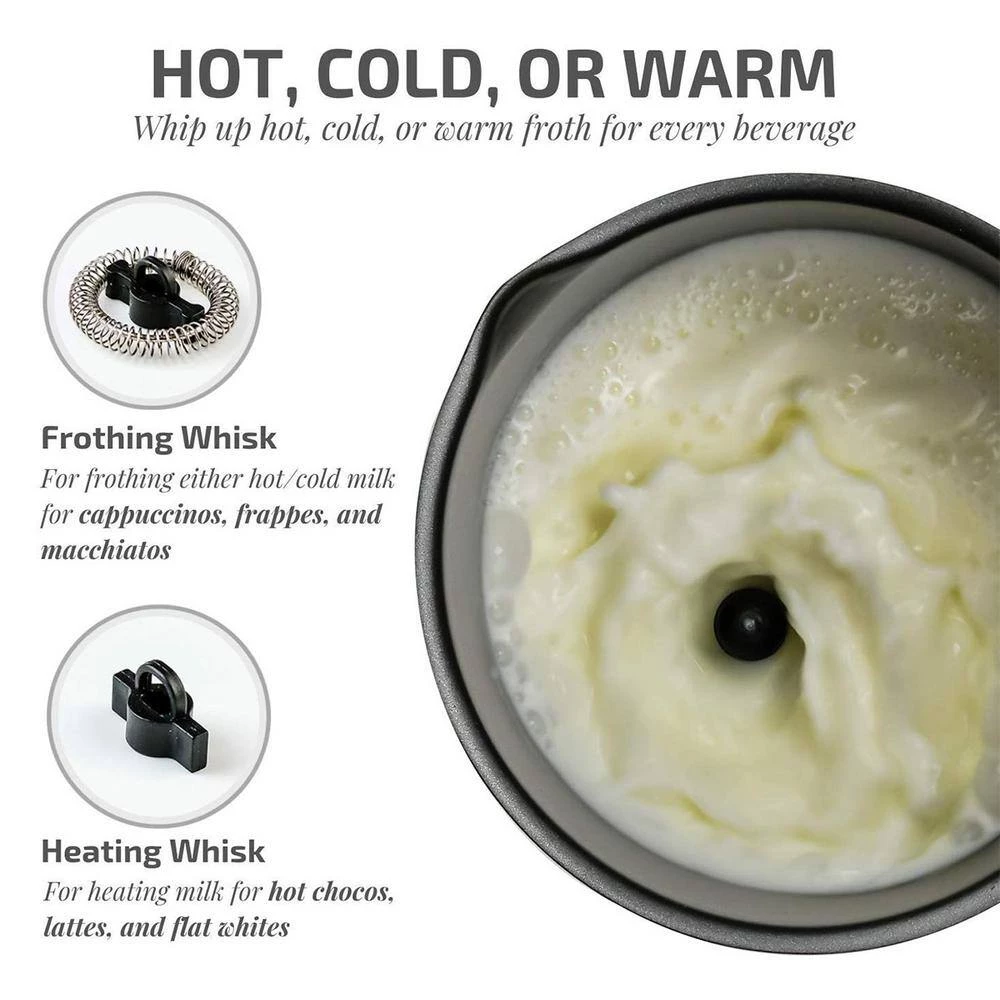 OVENTE 8.1 oz. Black Stainless Steel Electric Milk Frother 3 in 1-Warming, Heating and Frothing, See Through Lid 4 OVENTE 8.1 oz. Black Stainless Steel Electric Milk Frother 3 in 1-Warming, Heating and Frothing, See Through Lid - Image 2