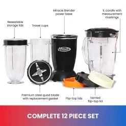 Total Chef Miracle Blender, 12 pc Bullet Blender Set, 1L Carafe Plus Travel Cups and Lids 13 Total Chef Miracle Blender, 12 pc Bullet Blender Set, 1L Carafe Plus Travel Cups and Lids -Air Fryers shop black total chef countertop blenders mbls01 1f 1000