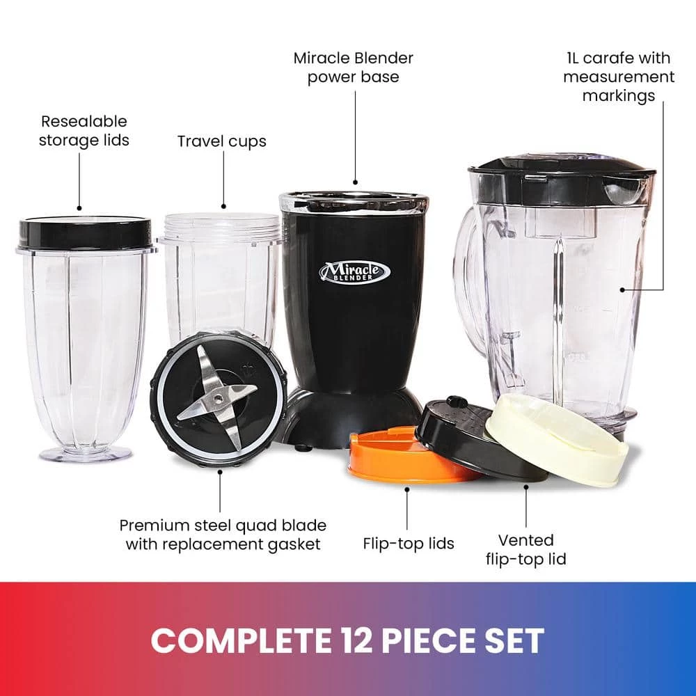 Total Chef Miracle Blender, 12 pc Bullet Blender Set, 1L Carafe Plus Travel Cups and Lids 7 Total Chef Miracle Blender, 12 pc Bullet Blender Set, 1L Carafe Plus Travel Cups and Lids - Image 5