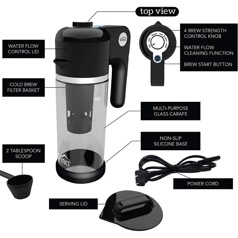 VINCI 4-Cup Black Color Express Cold Brew Electric Coffee Maker With 4-Brew Strength Settings and Cleaning Cycle 8 VINCI 4-Cup Black Color Express Cold Brew Electric Coffee Maker With 4-Brew Strength Settings and Cleaning Cycle - Image 6