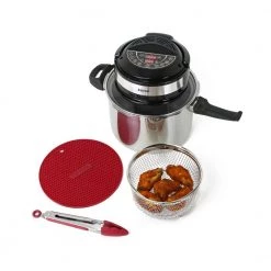 Zavor 8 qt. Air Fryer Lid with Fryer Basket Silicone Mat and Tongs -Air Fryers shop black zavor air fryers zavor zacmild22 4f 1000