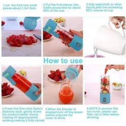 LIGHTSMAX 13 oz. Single Speed Blue Portable Smoothie Juice Blender with 6 blades 3D 2000mAh rechargeable battery -Air Fryers shop blue clear lightsmax countertop blenders psb 4f 1000