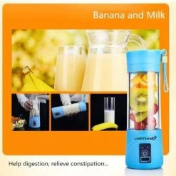 LIGHTSMAX 13 oz. Single Speed Blue Portable Smoothie Juice Blender with 6 blades 3D 2000mAh rechargeable battery -Air Fryers shop blue clear lightsmax countertop blenders psb c3 1000