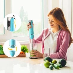 Galanz 2-Speed Retro Blue Immersion Blender with Whisk and Chopper Attachments -Air Fryers shop blue galanz immersion blenders glhbbere026 1f 1000