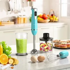 Galanz 2-Speed Retro Blue Immersion Blender with Whisk and Chopper Attachments -Air Fryers shop blue galanz immersion blenders glhbbere026 31 1000