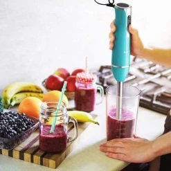 Galanz 2-Speed Retro Blue Immersion Blender with Whisk and Chopper Attachments -Air Fryers shop blue galanz immersion blenders glhbbere026 44 1000