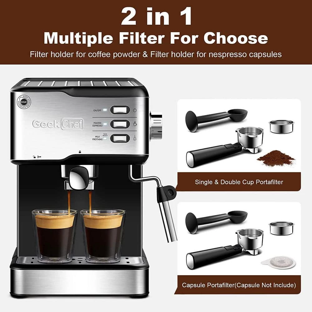 Edendirect 2-Cup Black 20 Bar Professional Compact Espresso Machine with Milk Frother Steam Wand Thermal Fast Heating System 6 Edendirect 2-Cup Black 20 Bar Professional Compact Espresso Machine with Milk Frother Steam Wand Thermal Fast Heating System - Image 4